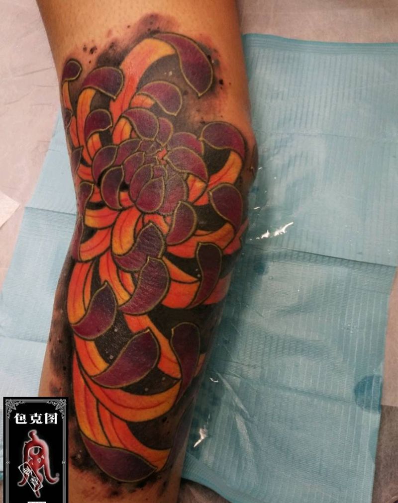 菊花遮盖疤痕纹身图片