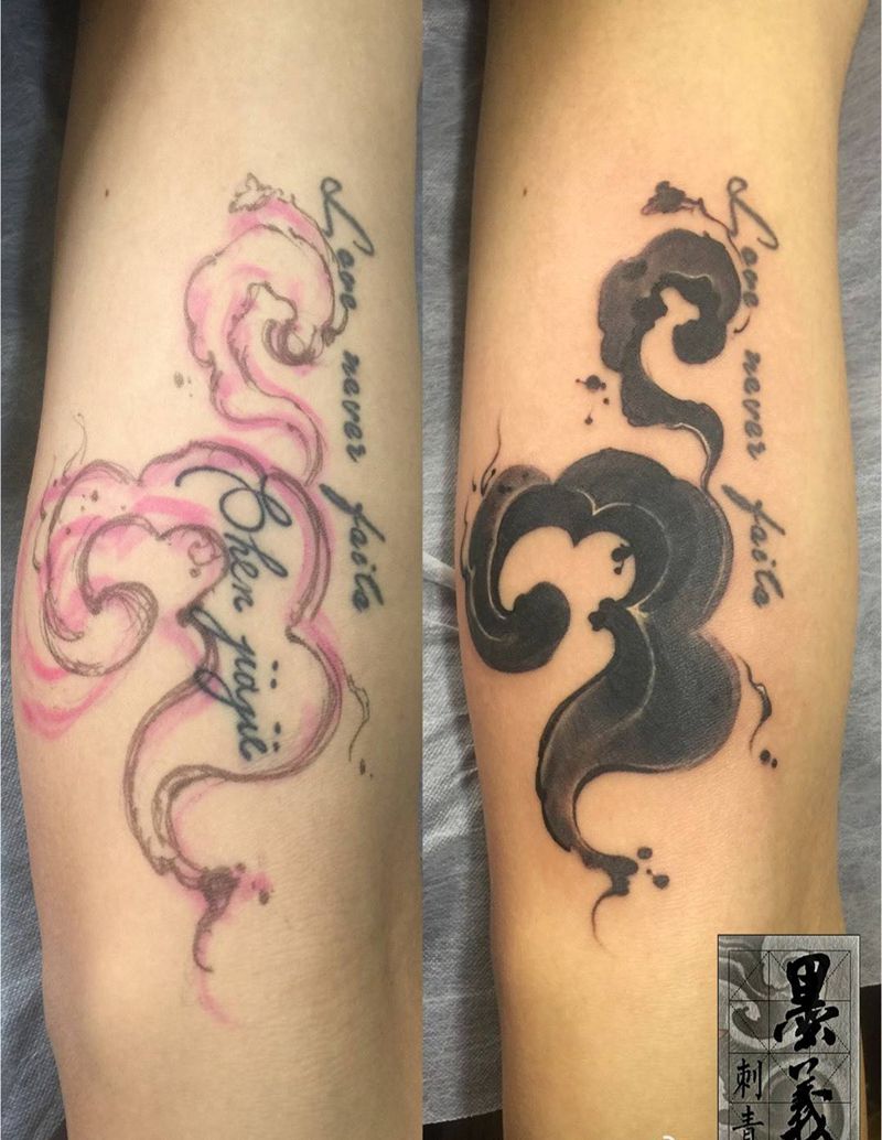 祥云纹身图片_成品手稿手臂传统国画纹身图案