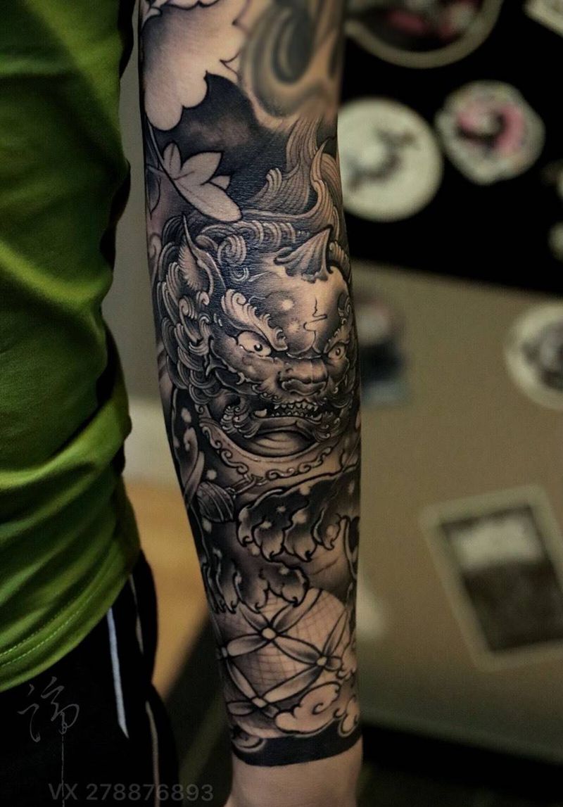 唐狮子纹身图片_成品手部手臂肩部传统原创动物纹身图案