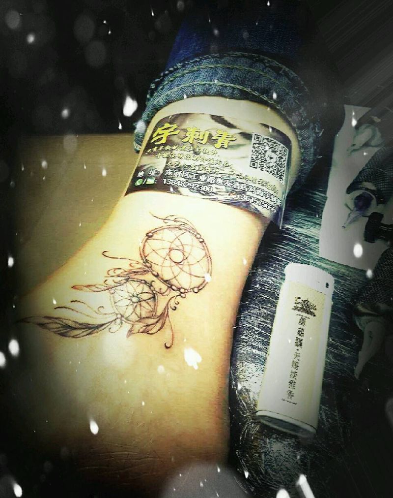 遮盖疤痕捕梦网纹身图片_腿部脚部清新原创小图遮盖成品纹身图案