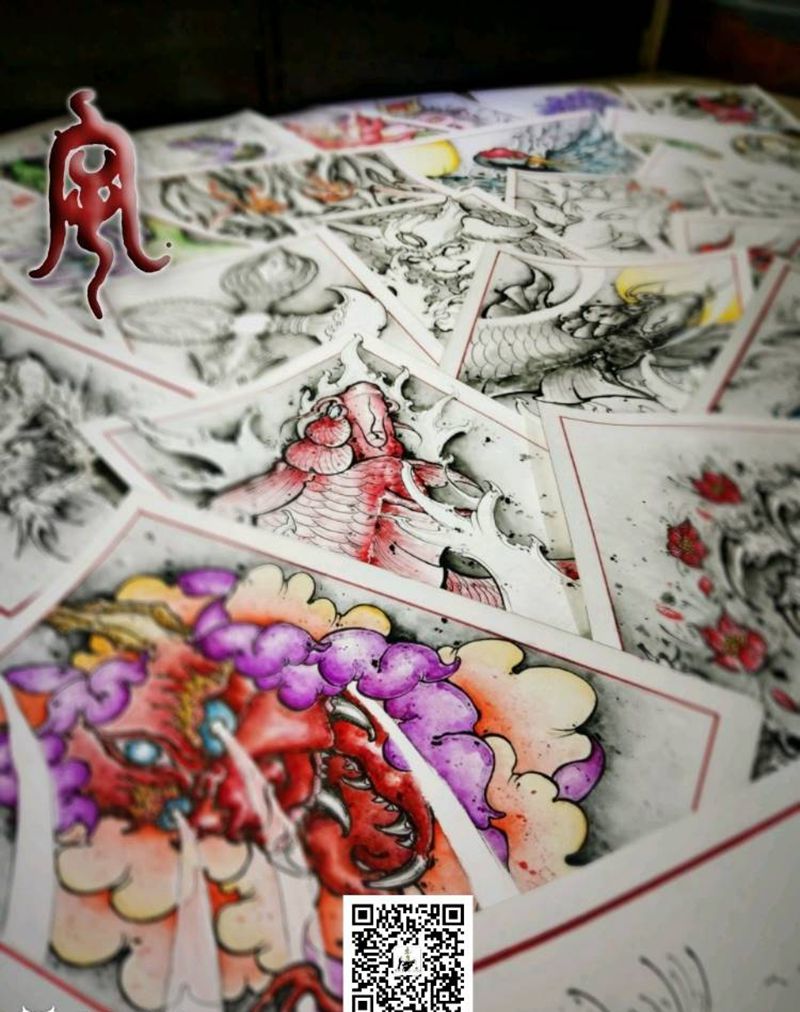 画稿纹身图片_宇刺青手稿纹身图案