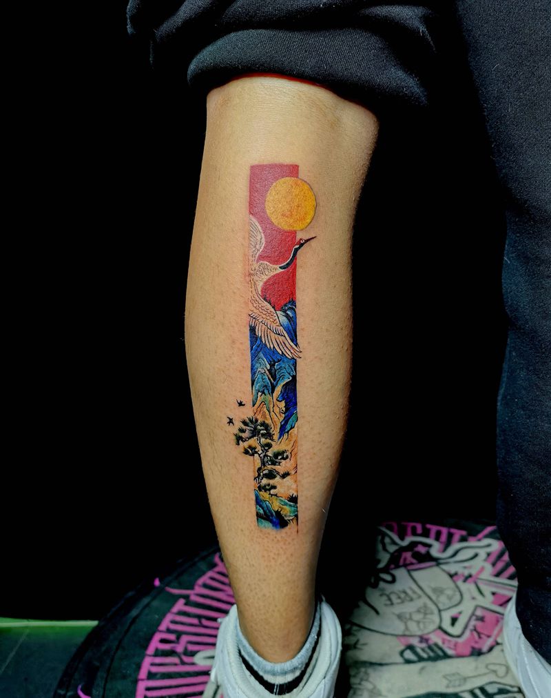 微雕纹身图片_腿部水彩水墨纹身图案