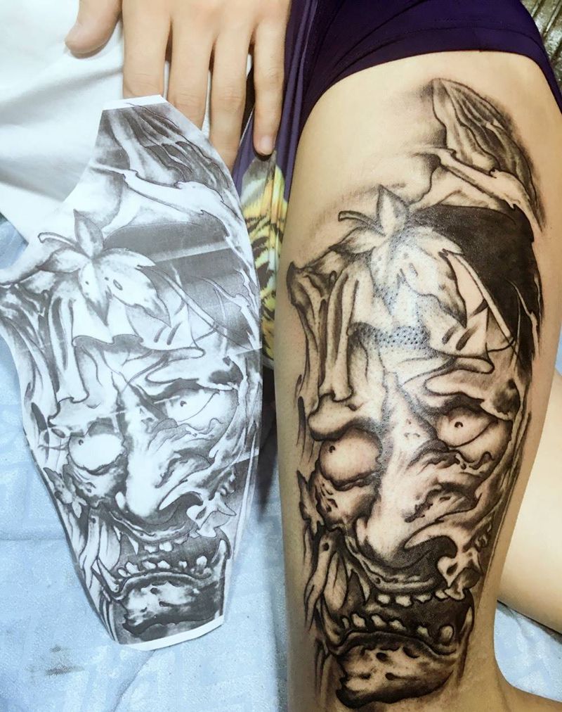 大腿般若纹身图片