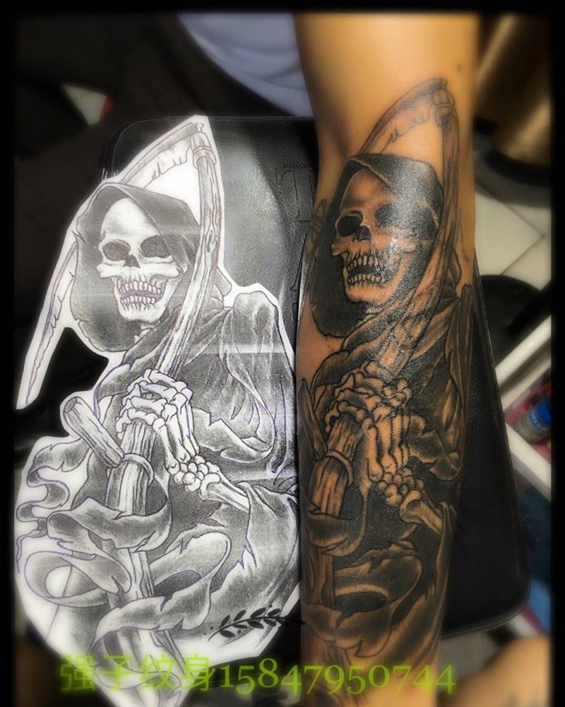 死神 遮盖英文字母纹身图片
