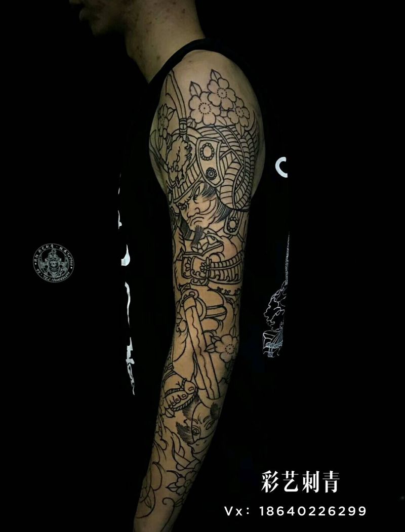 老传统花臂基础线店长作品纹身图片_手臂老传统纹身图案