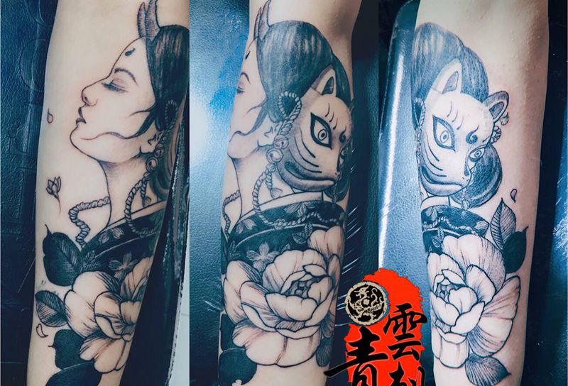 小臂艺妓纹身图片_手臂新传统纹身图案