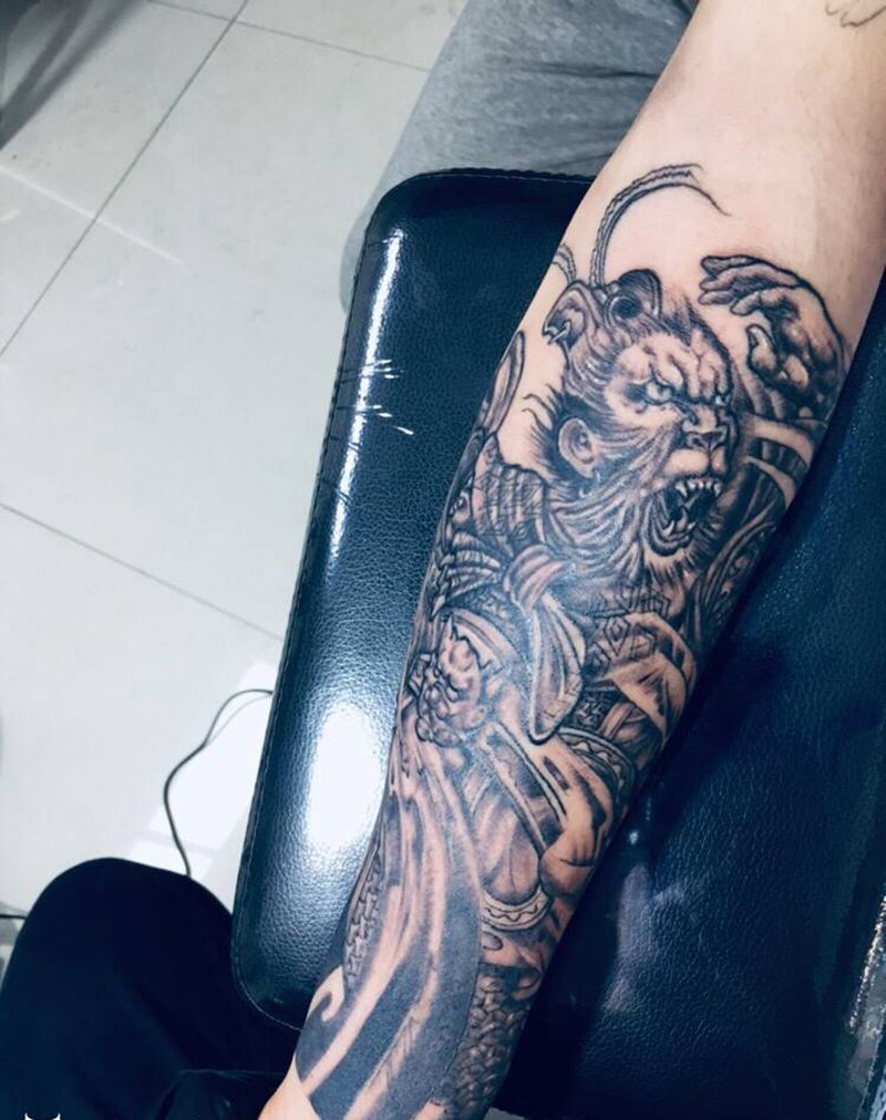 小臂猴子纹身图片_手臂新传统纹身图案