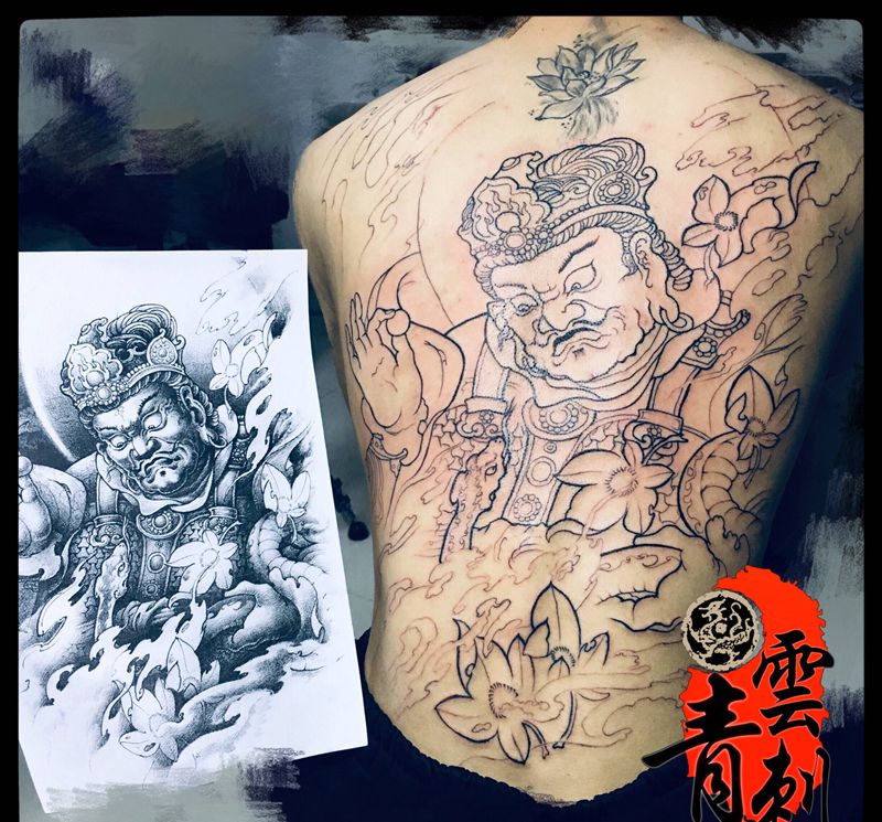 广目天王 未完纹身图片_背部新传统纹身图案