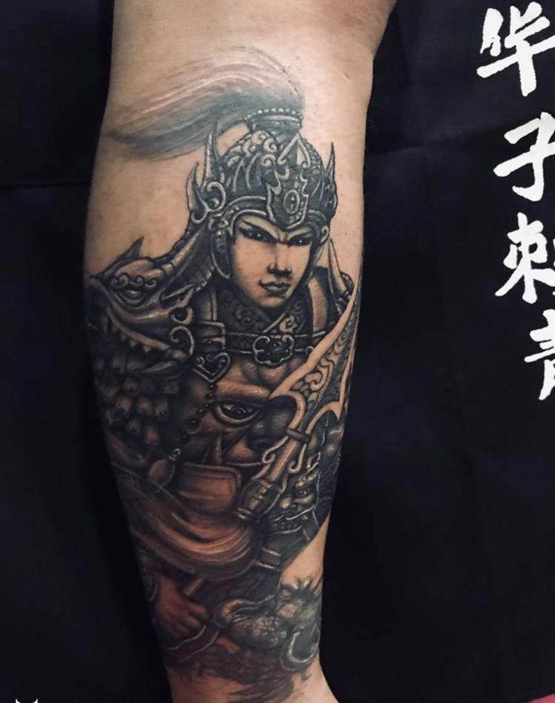 赵子龙纹身图片_脚部欧美写实新传统纹身图案