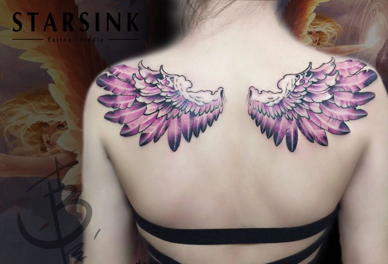 New school 天使之翼纹身图片_肩部欧美原创翅膀成品纹身图案