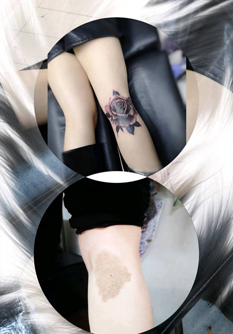 遮盖胎记纹身图片_腿部欧美写实纹身图案