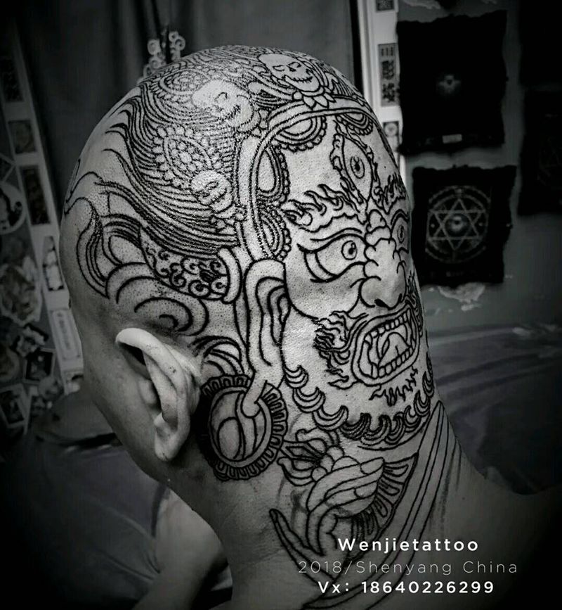 纹杰工作篇...大黑天纹身图片_颈部肩部新传统纹身图案