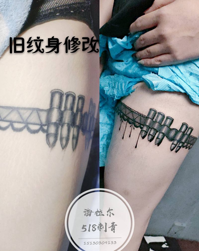 蕾丝纹身图片_腿部欧美写实纹身图案