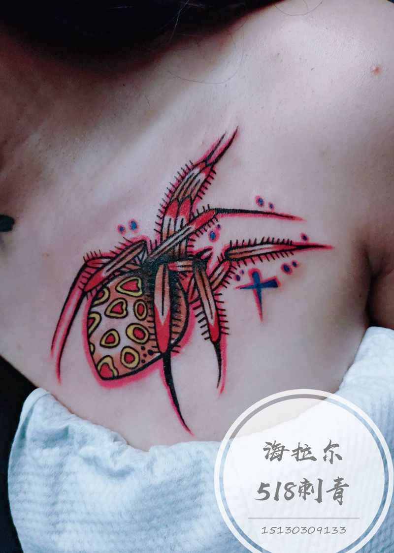 蜘蛛纹身图片_肩部New School纹身图案