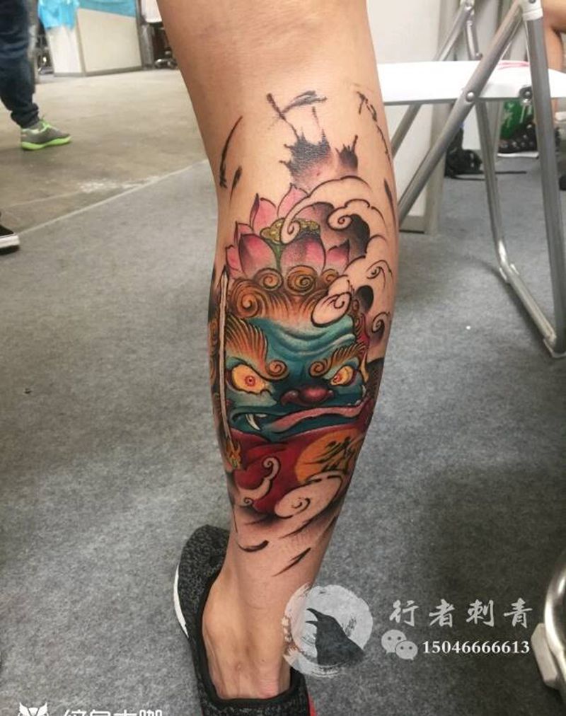 达摩蛋纹身图片_腿部传统成品纹身图案