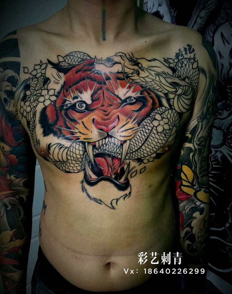 前胸进度70%，半仙子作品纹身图片_胸部New School纹身图案