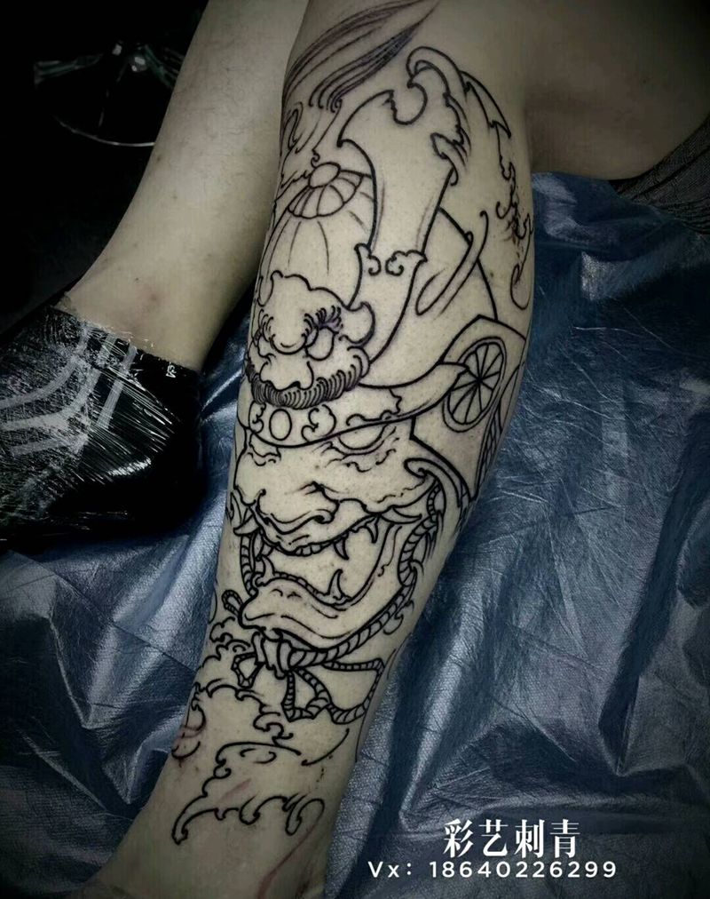 包小腿，店长作品纹身图片_腿部新传统纹身图案
