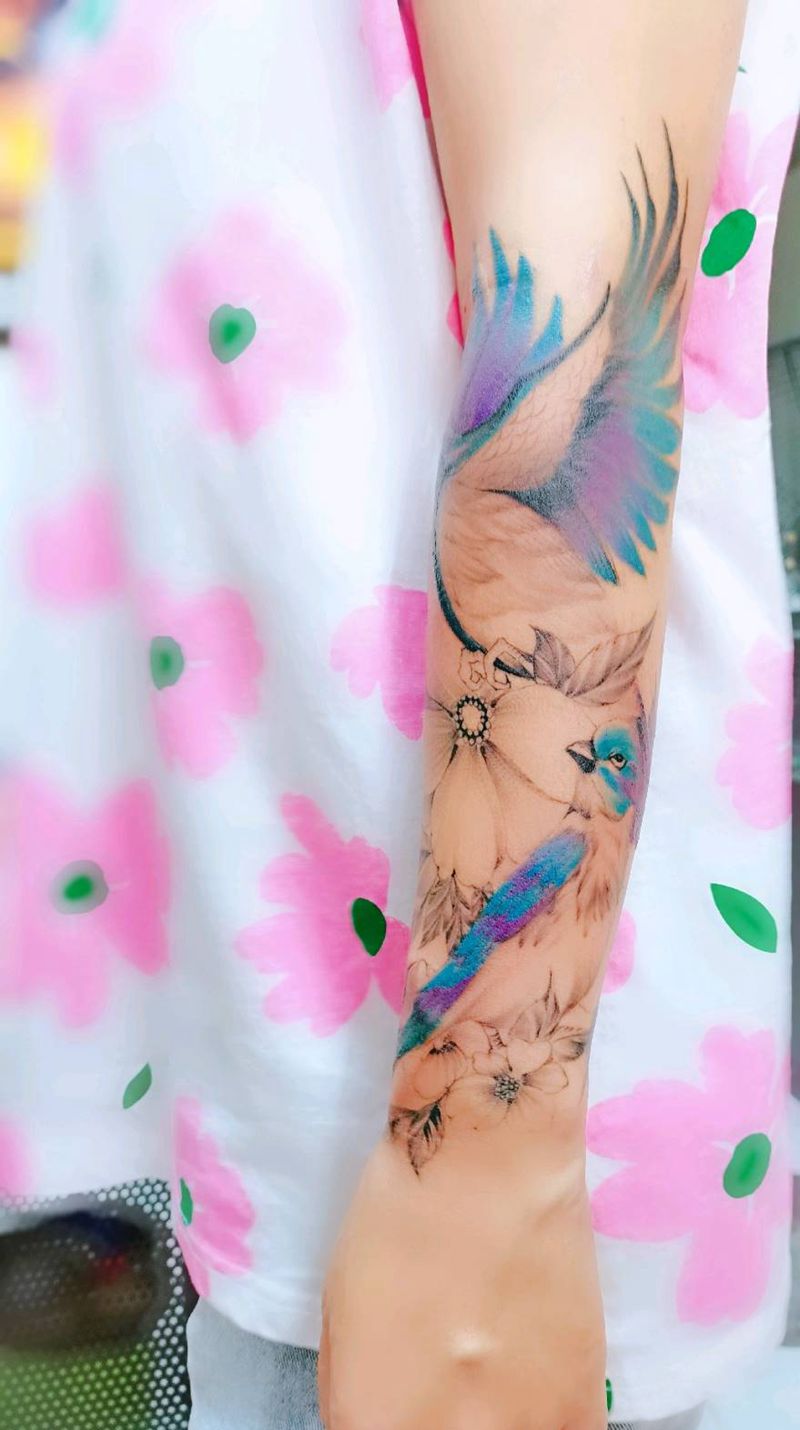 素花包小臂纹身图片_手臂水彩纹身图案