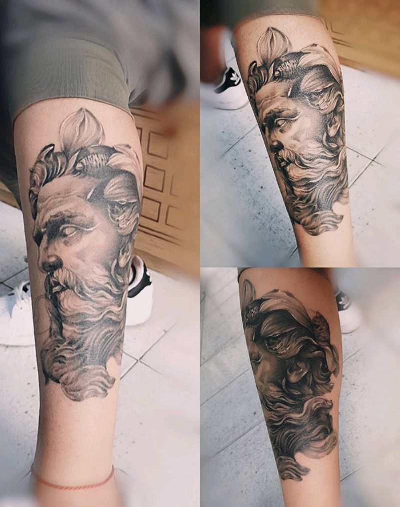 海神纹身图片_腿部欧美写实纹身图案