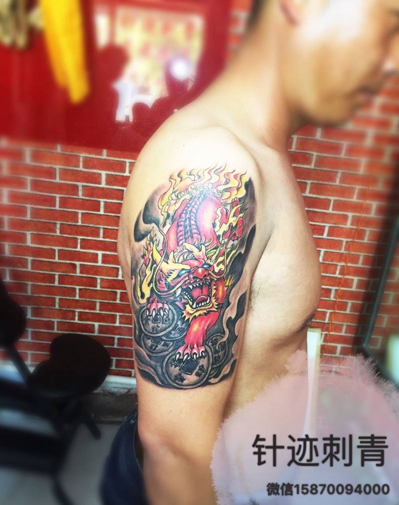 烈火麒麟纹身图片