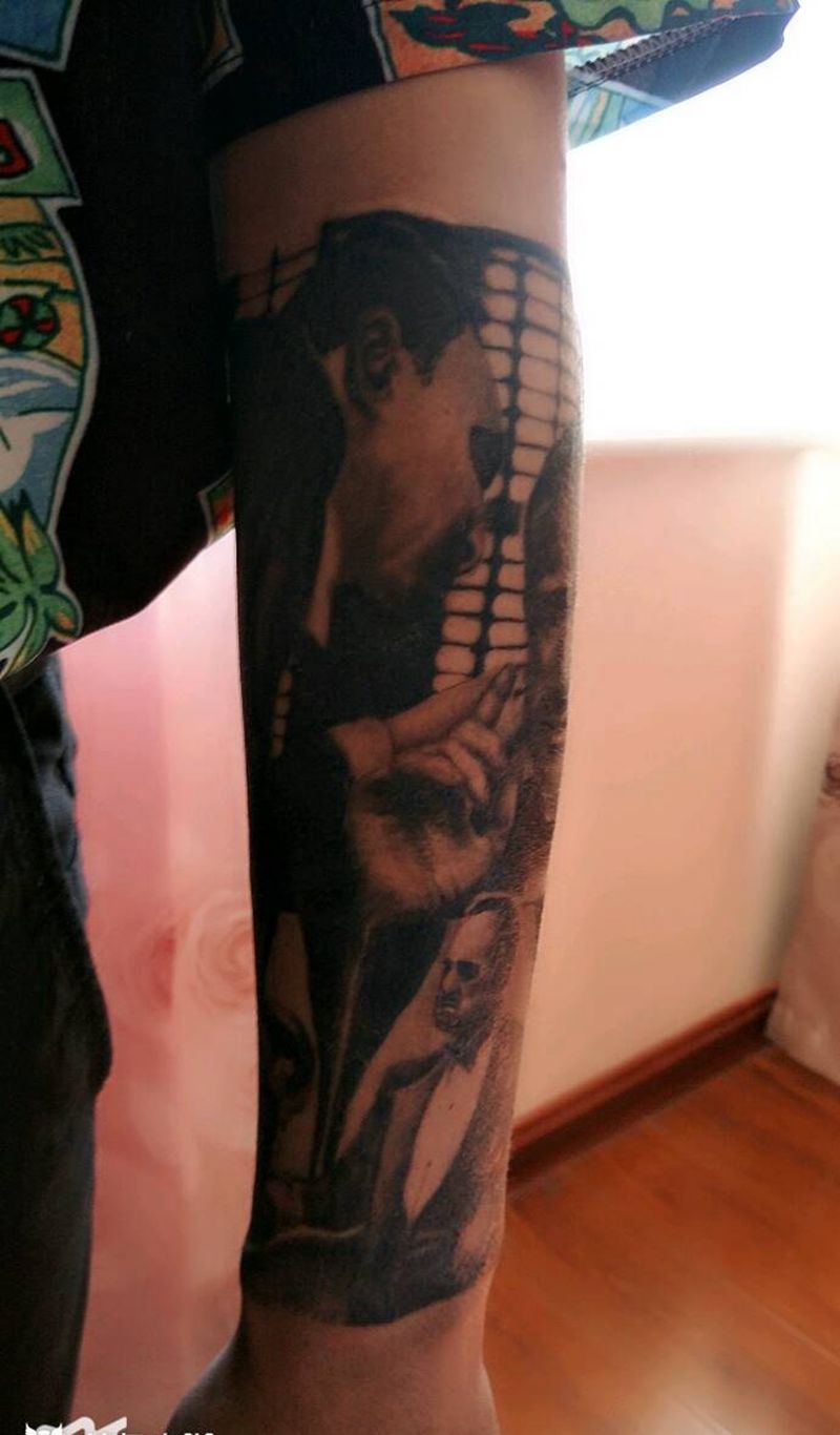 教父纹身图片_手臂欧美肖像写实人物原创成品纹身图案