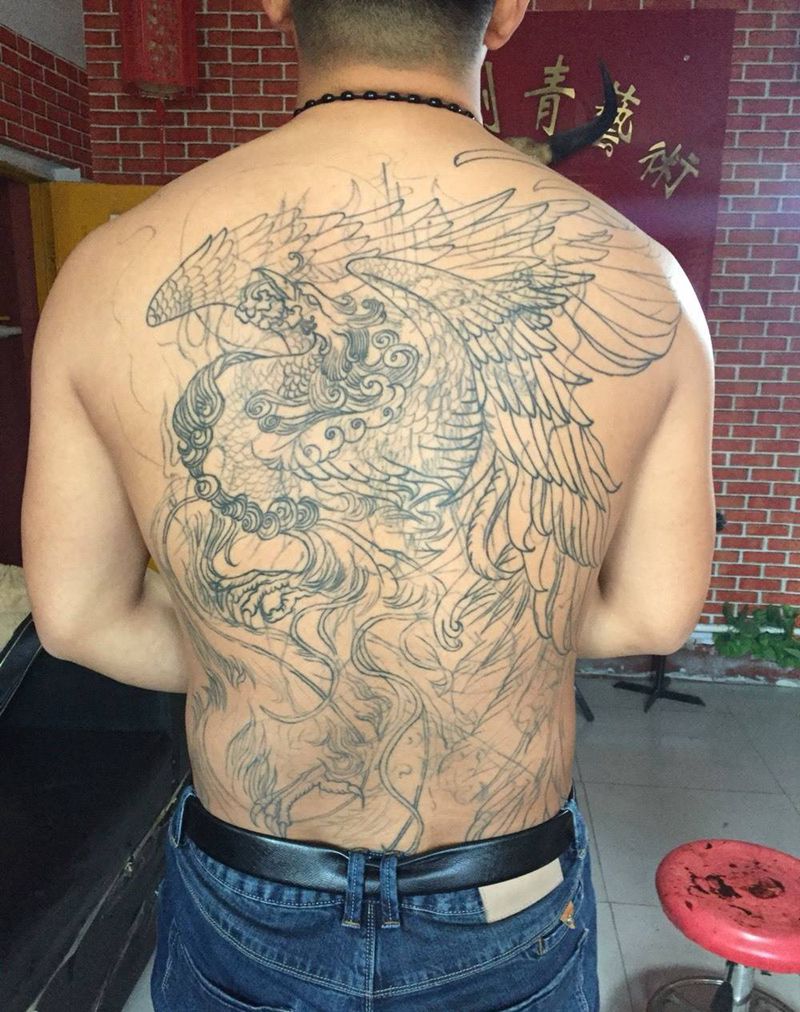 凤凰上色 别的店纹的线条纹身图片