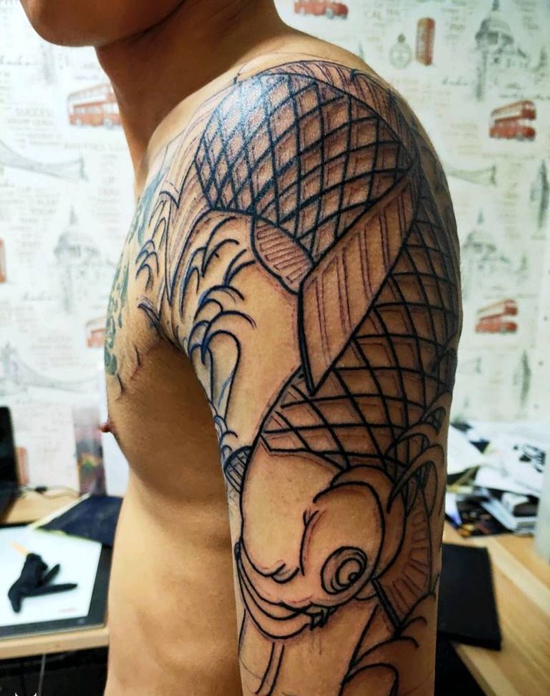 老传统锦鲤纹身图片_老传统纹身图案