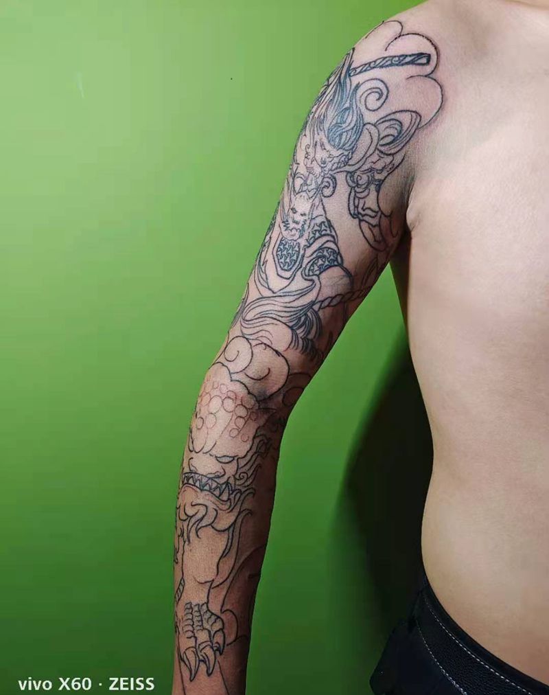 大圣孙悟空花臂 起形割线纹身图片_手臂新传统纹身图案