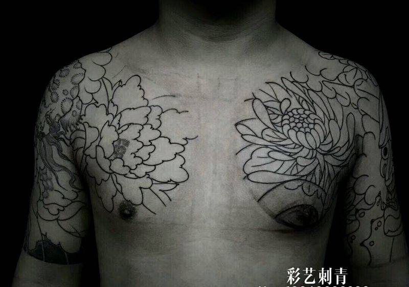 老传统半甲，店长作品纹身图片_手臂胸部老传统纹身图案