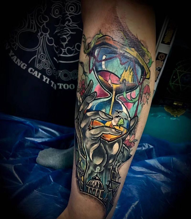 修改作品纹身图片_腿部New School纹身图案