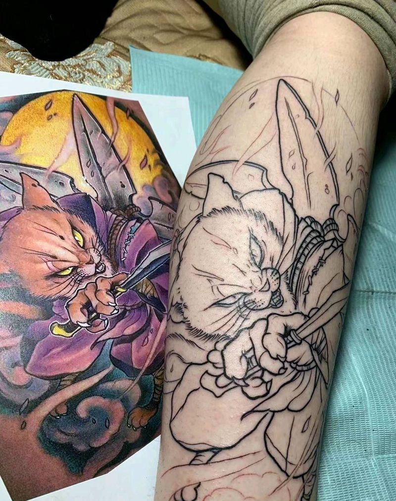 new school纹身图片_腿部New School纹身图案