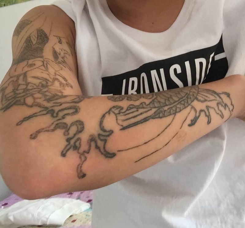 花臂般若鲤鱼 遮盖后纹身图片