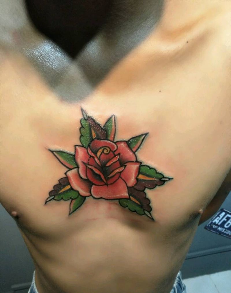 oldschool纹身图片_胸部清新写实植物原创成品纹身图案