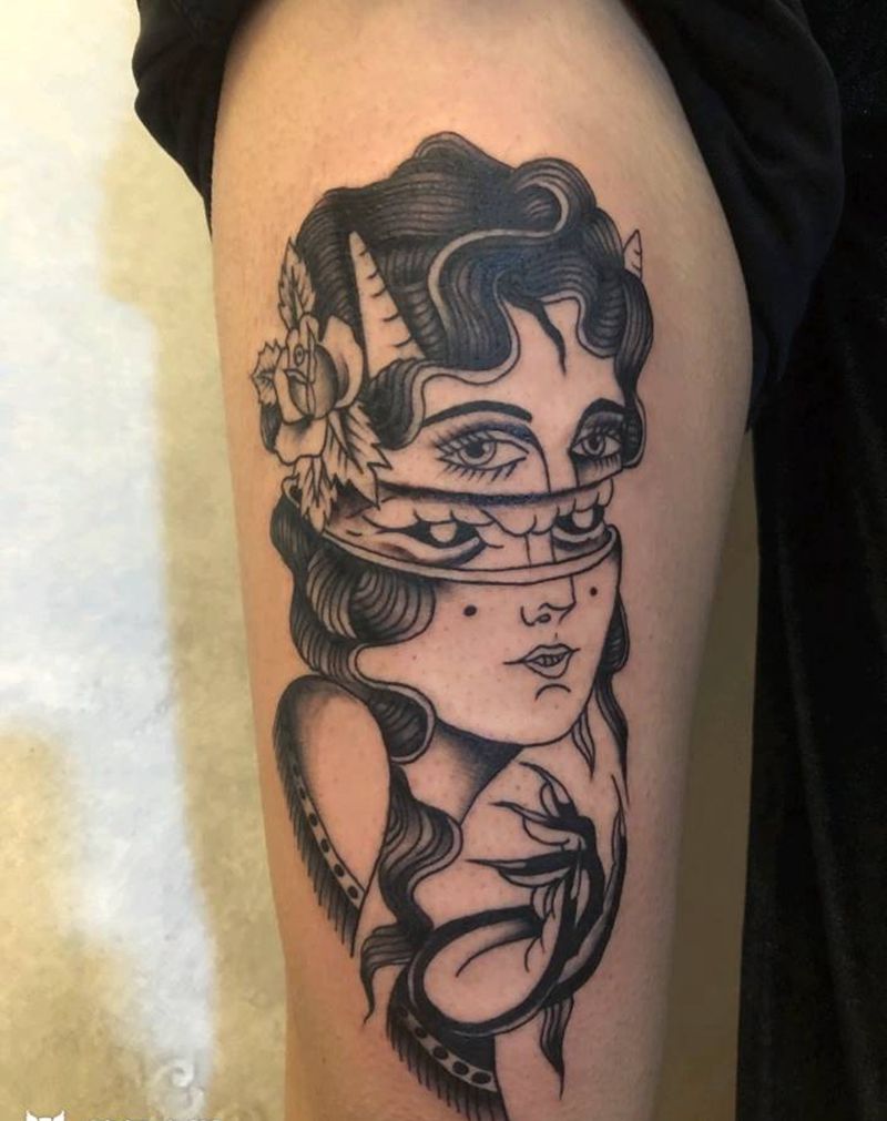 old school  女郎纹身图片_腿部Old School纹身图案