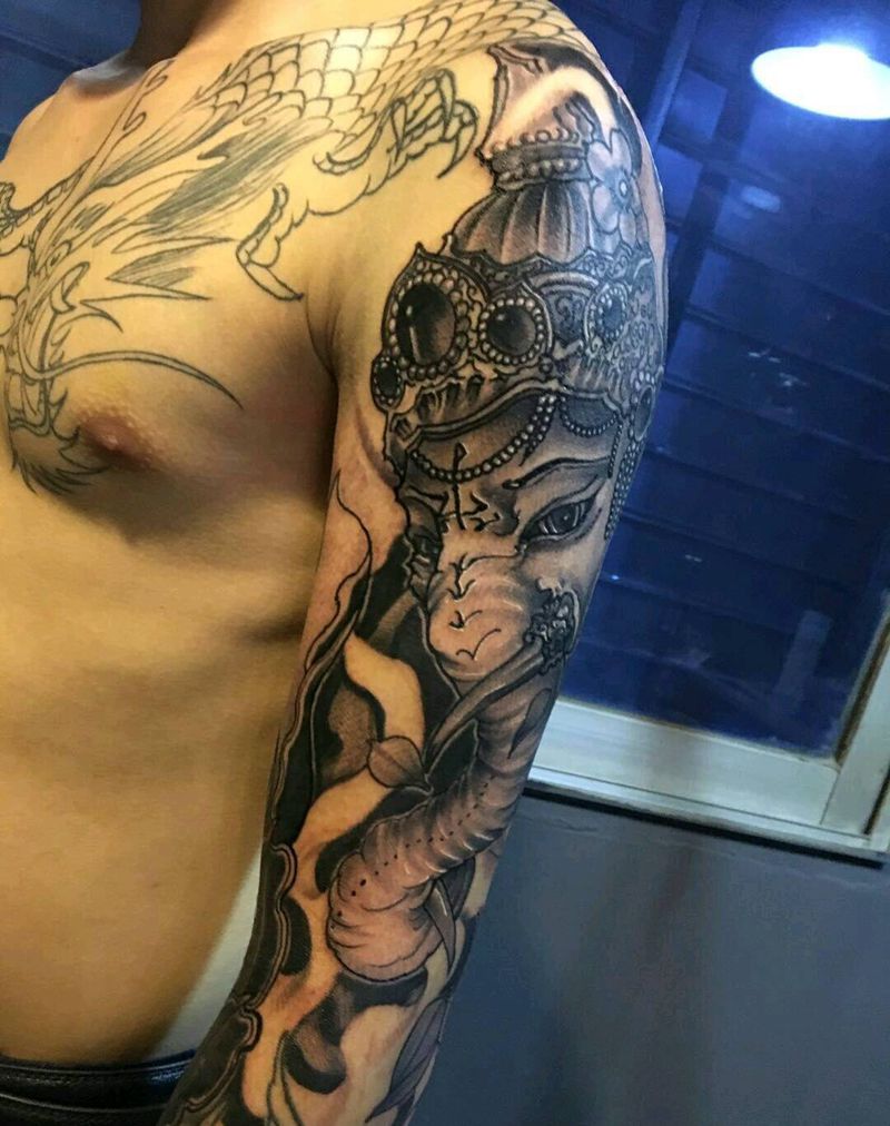 象神纹身图片_脚部传统动物鬼神宗教成品纹身图案