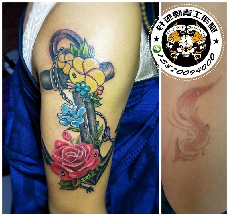 船锚情侣遮盖纹身图片