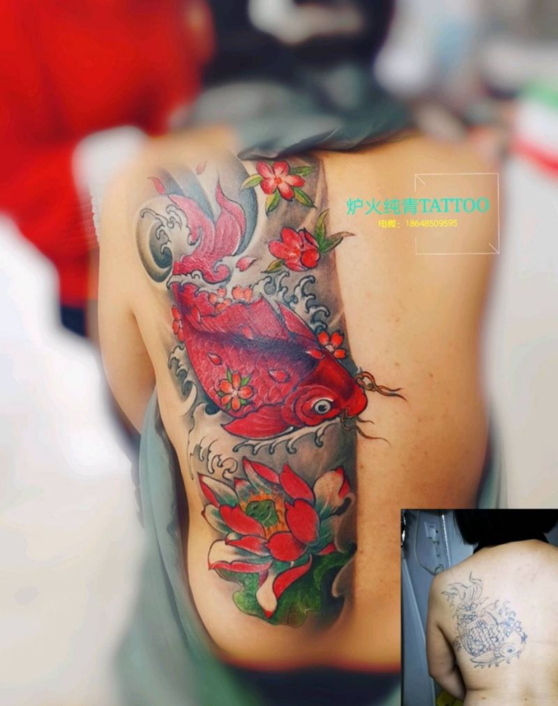 遮盖修改纹身图片_背部老传统纹身图案