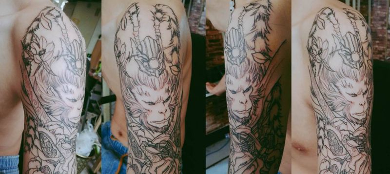 悟空纹身图片_肩部新传统纹身图案