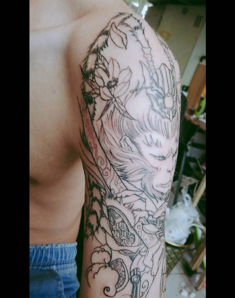 悟空纹身图片_手臂新传统孙悟空纹身图案