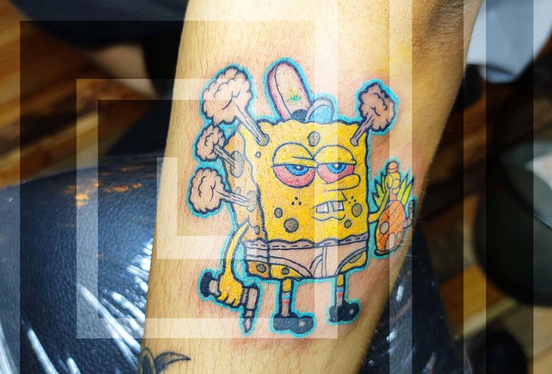 飞行员海绵宝宝纹身图片_New SchoolOld School海绵宝宝卡通纹身图案