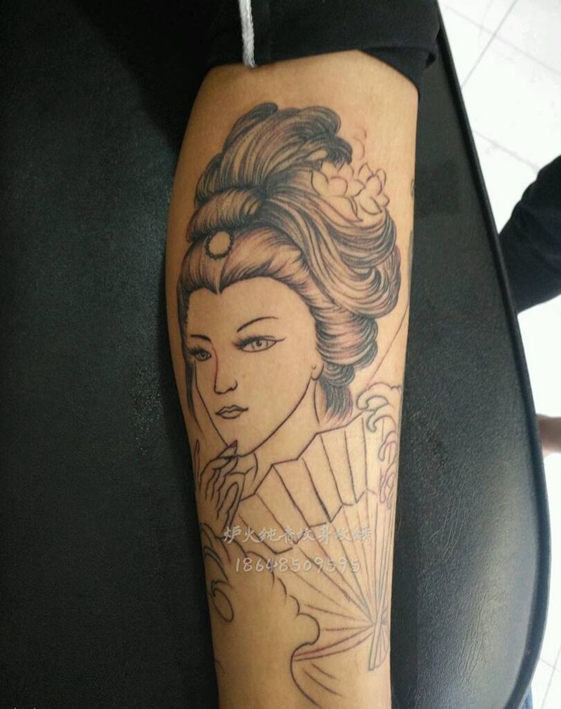 艺妓割线纹身图片