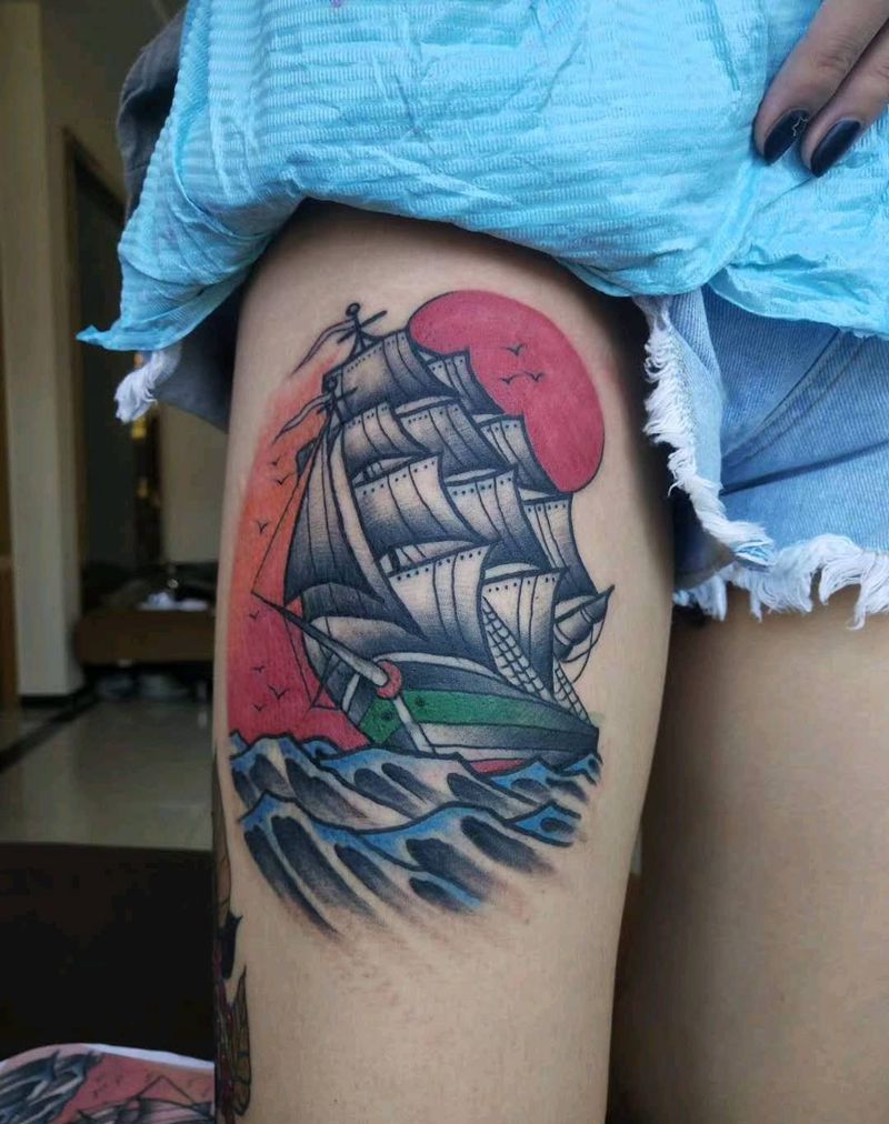 帆船纹身图片