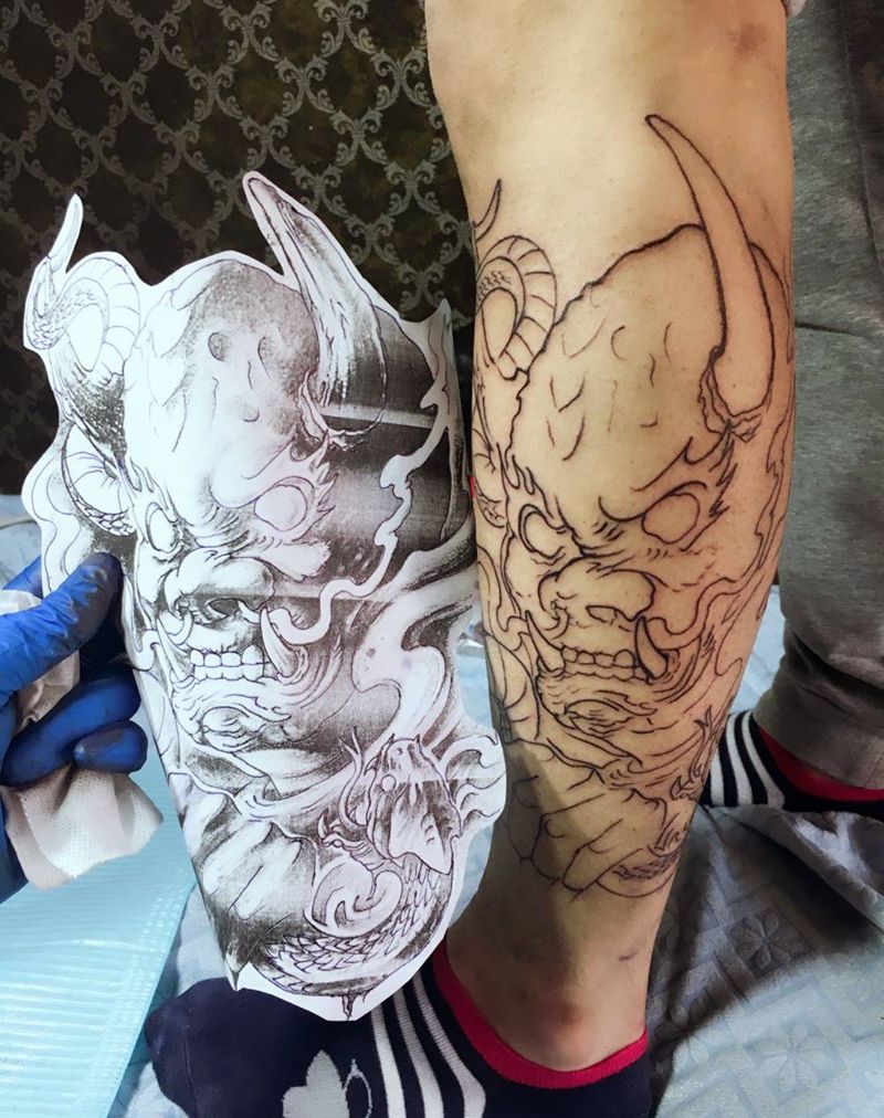 小腿般若纹身图片