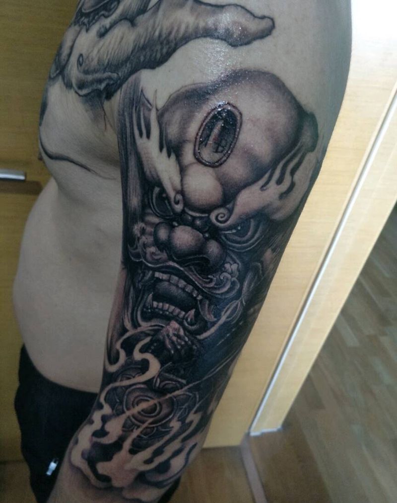 富贵唐狮纹身图片_手臂传统动物鬼神宗教成品手稿纹身图案