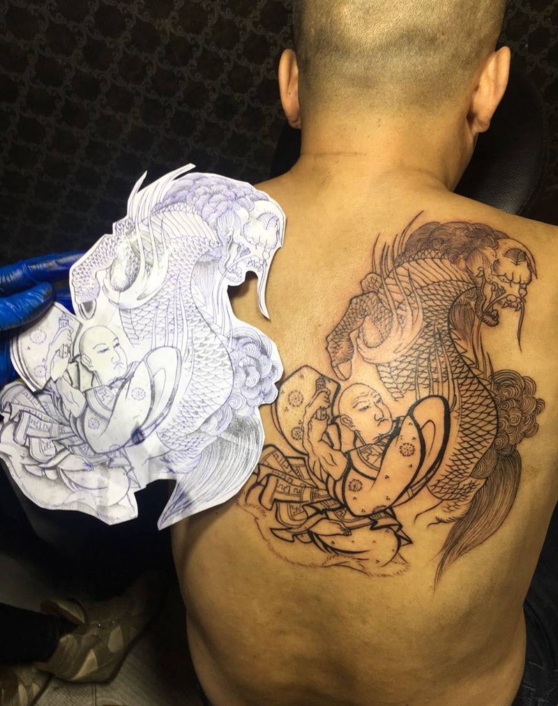 日式麒麟 未完纹身图片