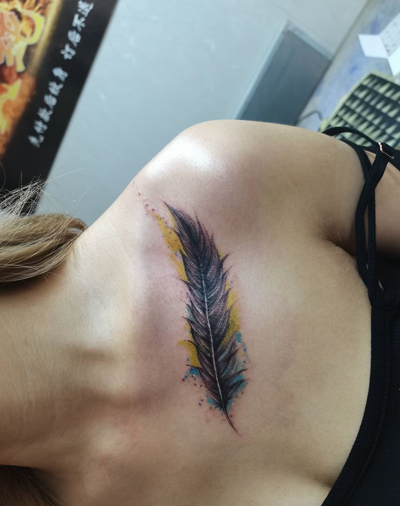 遮盖纹身图片_肩部水彩纹身图案