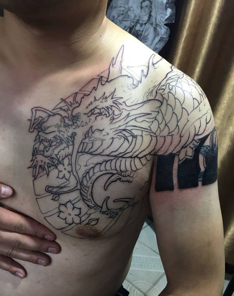 两遍线条 未完纹身图片