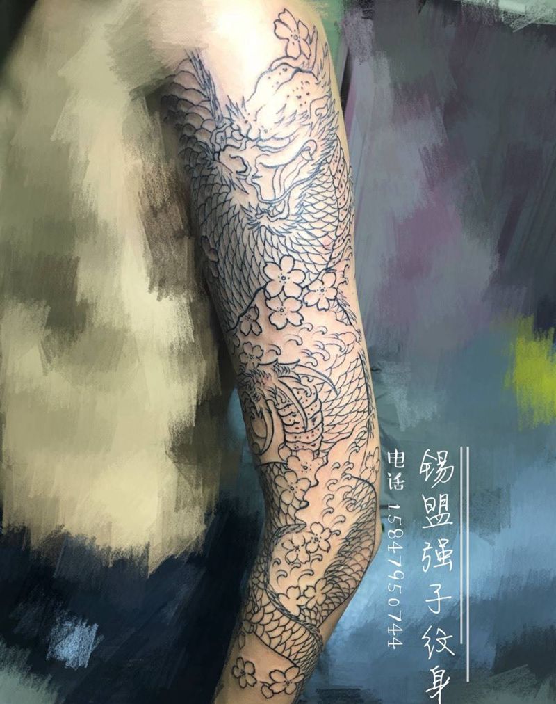 日式 苍龙纹身图片_手臂传统动物未完纹身图案