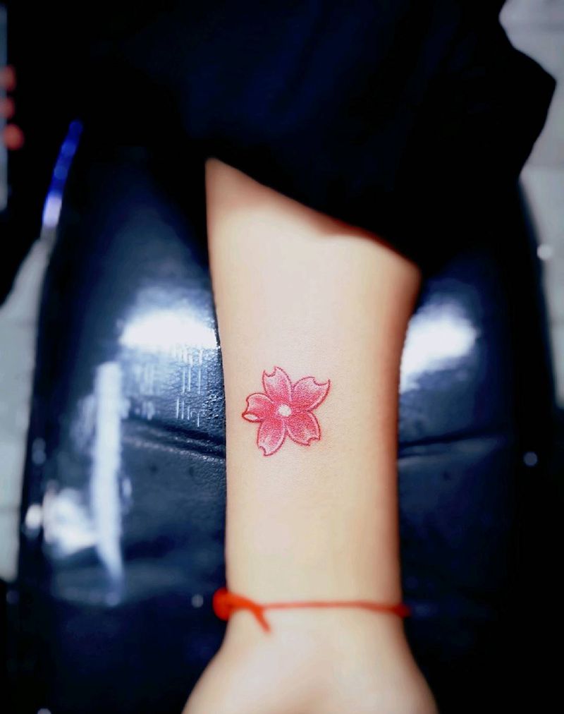 小花纹身图片_手臂水彩纹身图案