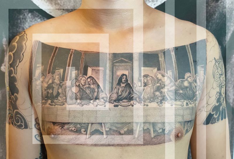 最后的晚餐纹身图片_欧美写实图腾达芬奇最后的晚餐纹身图案